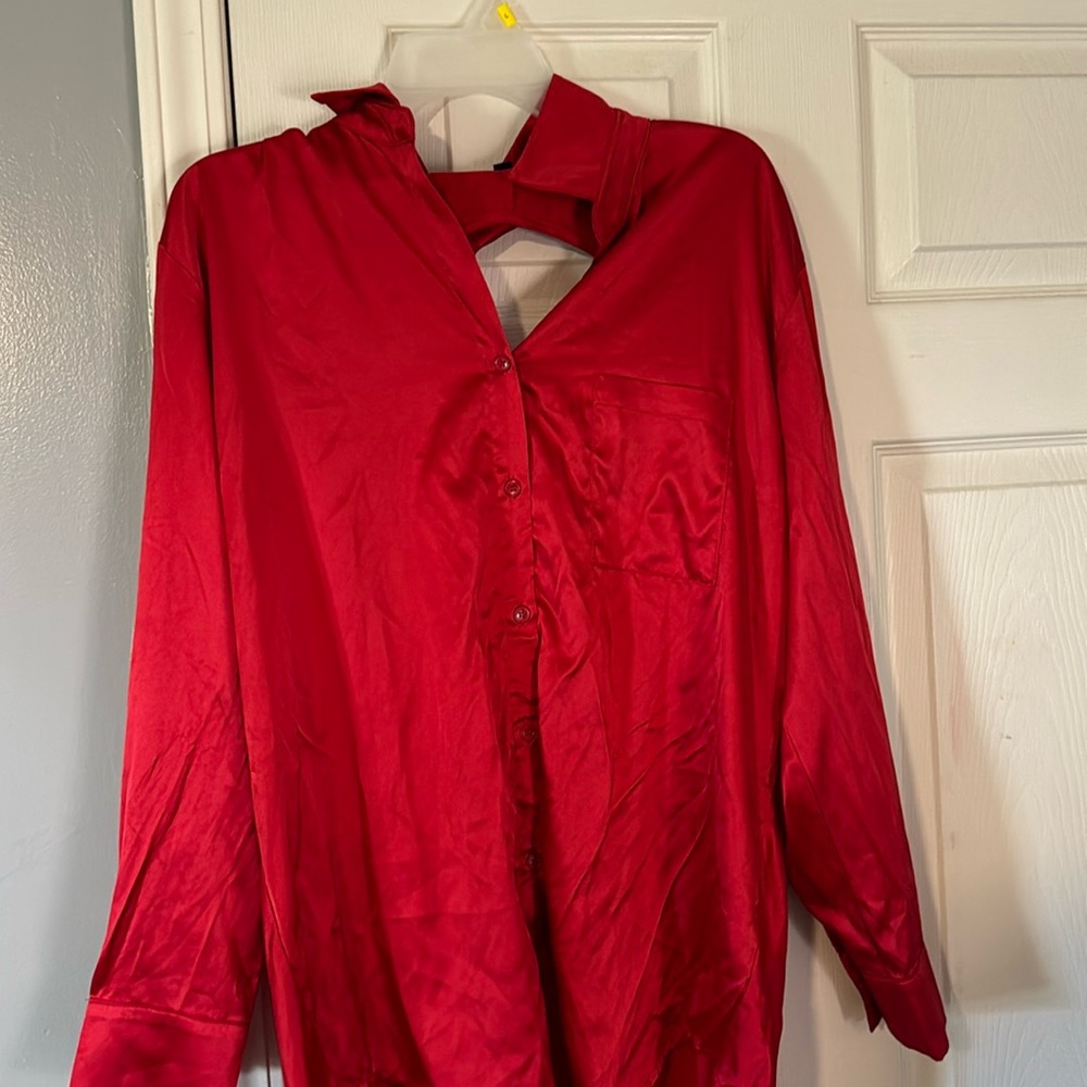 fashion nova backless button up satin blouse